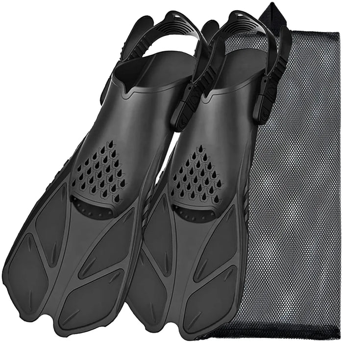 Black Snorkel Fins with mesh bag.