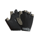 A black mesh back and a black synthetic leather palm, these gloves include gray and black rubberized grip sections. The finger openings and wrist strap are gray, with a Velcro closure.