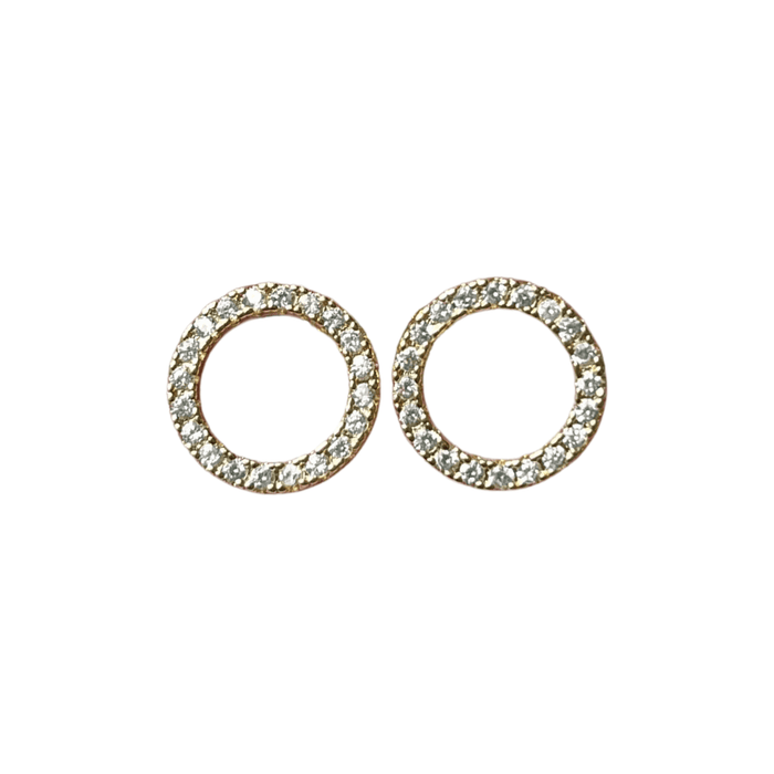 Circle Cubic Zirconia Stud Earrings, Geometric Design, Sparkling Zircon, Available in Rose Gold, Gold, and Silver, Hypoallergenic