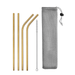 Set of 2 straight and 2 bent gold-colored stainless steel straws with a cleaning brush and a mesh bag.