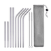 Six stainless steel straws total with two small straws, carrying bag and two cleaning brushes.