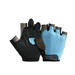 These gloves have a light blue back with gray and black accents. The palm side features a textured surface for enhanced grip.