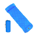 A blue inflatable sleeping mat with a hexagonal pattern, including a matching blue carrying bag.